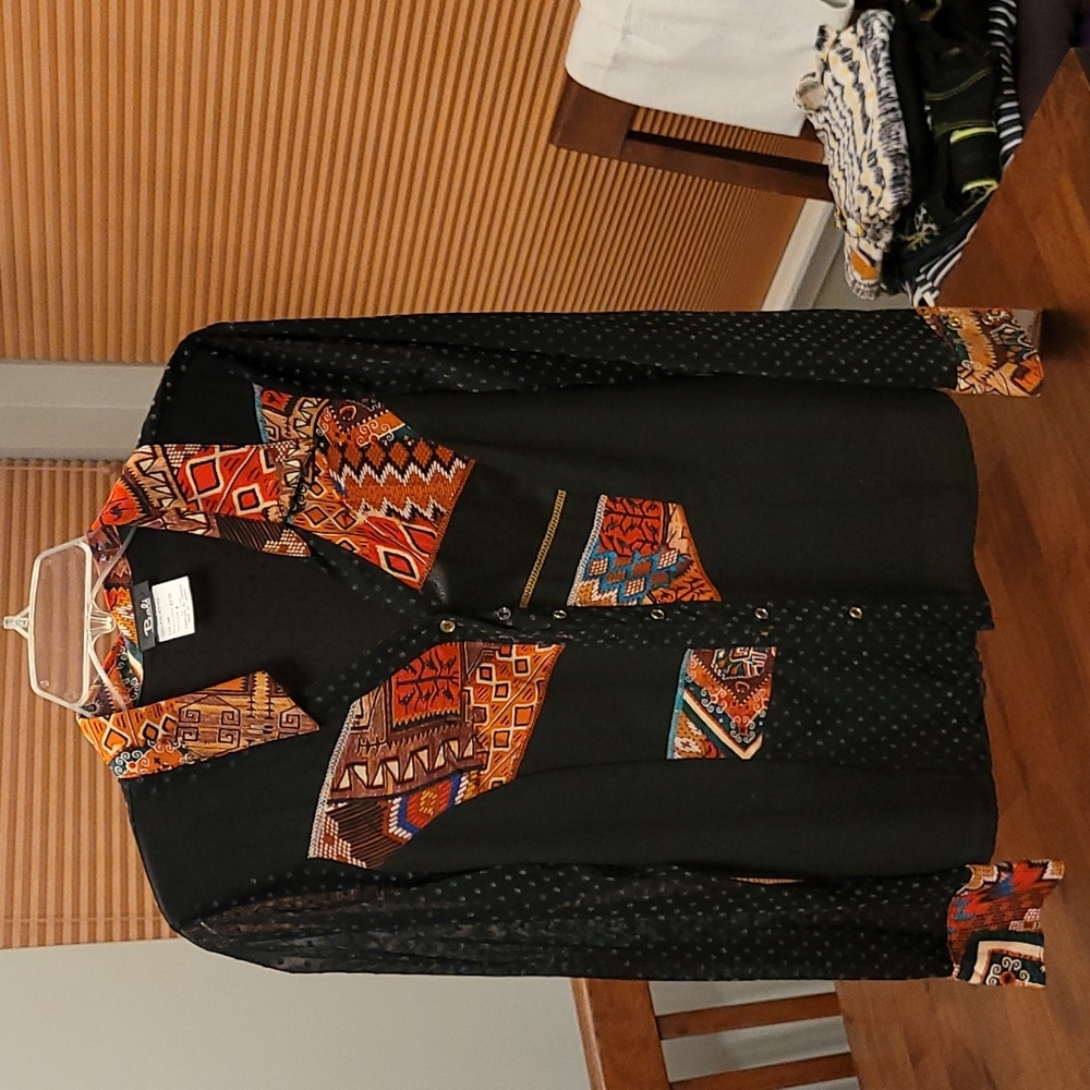 Bali Aztec style blouse, size 8, long sleeves,  multi color,  new with tags